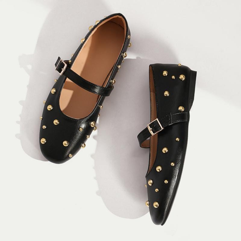 Fashion Mary Jane Fashion Rivet Leather Flat Shoes 2025 Summer New Classical Casual Comfortable Soft Ballet Shoes Zapatos De Mujer