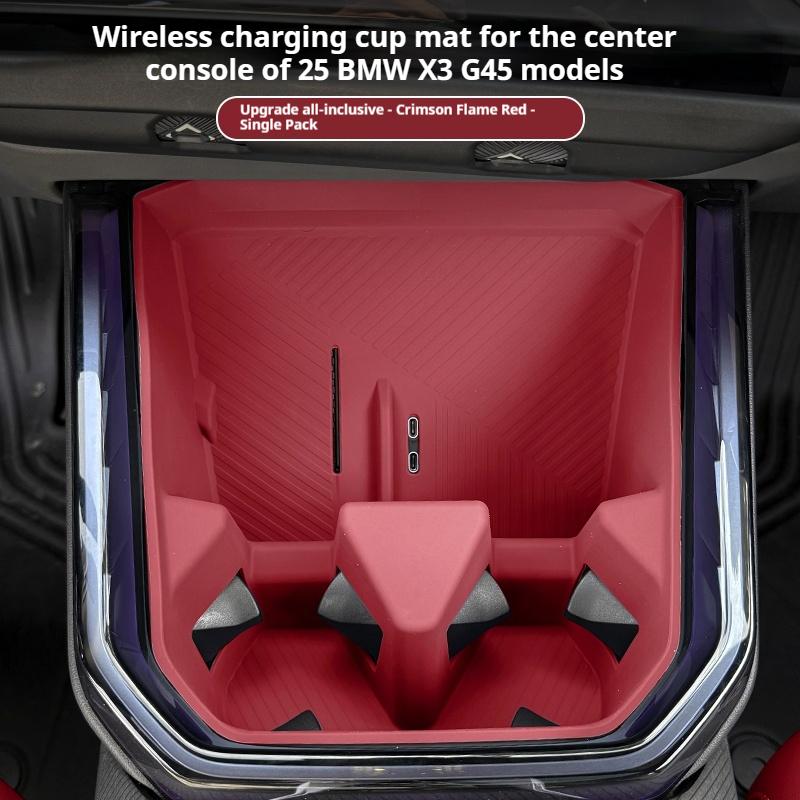 Silicone Car Console Cup Holder Wireless Charging Pad Protection Mat Auto For BMW X3 G45 2025 2026 Accessories Interior Styling