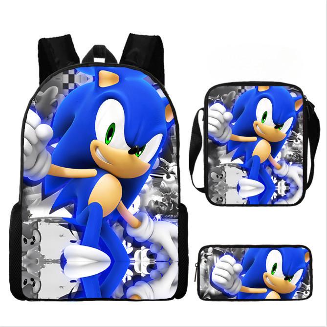 Sonic Cartoon School Bag Set With Oxford Fabric Breathable Lightweight For Kids School Use