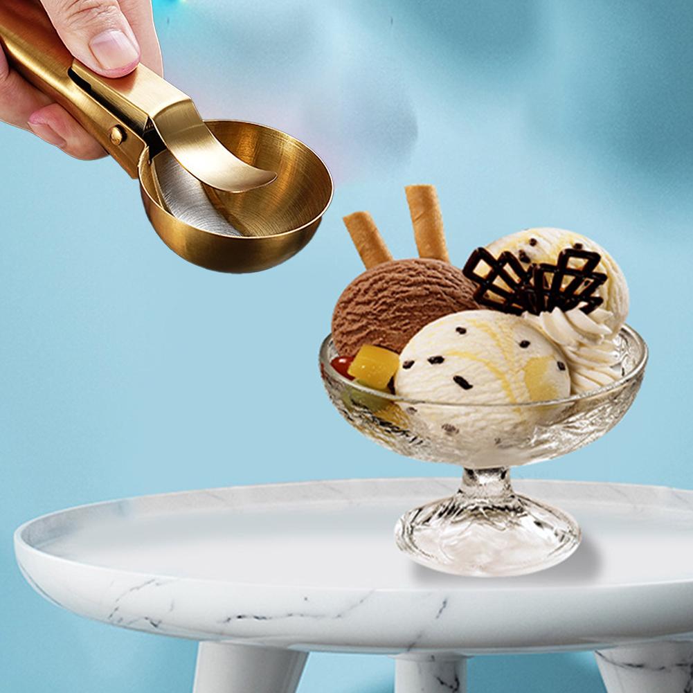 Premium Large Ice Cream Scoop with Trigger Golden Ice Scoop Icecream Metal Scooper Du D9N5