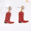 Western Denim Trend Light Luxury Design Sense Alloy Dripping Oil Unique Texture Dark Red Boots Earrings