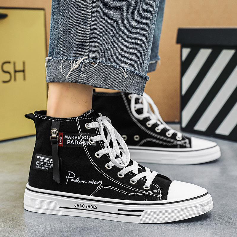 Fashion Blue Canvas Shoes High Top Sneakers Breathable Platform Casual Shoes Lace-up Flats Men Sneakers Vulcanize Shoes Tenis Masculino