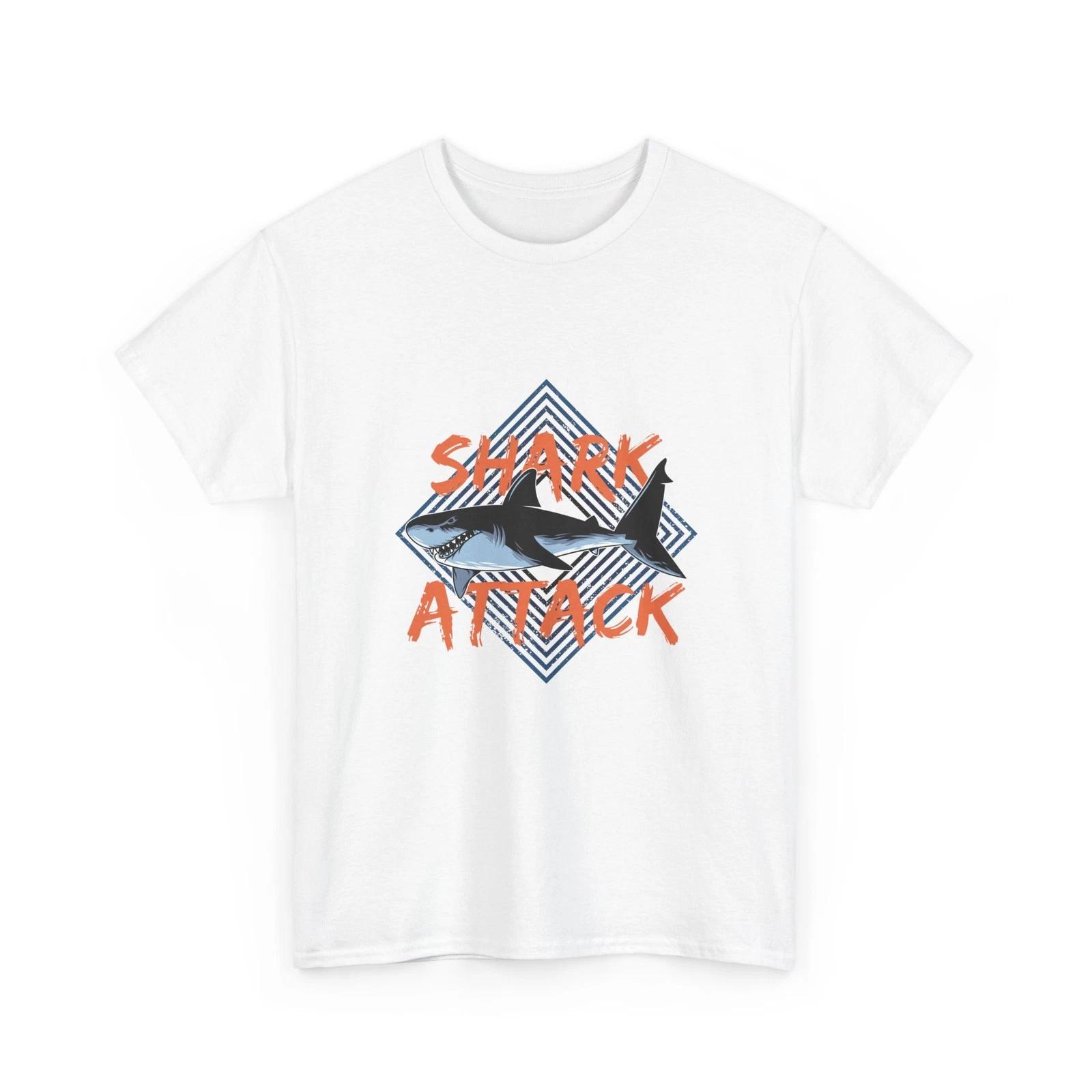 Shark Attack Graphic Tee | Retro Geometric Shark Design, Cool Animal T-Shirt M