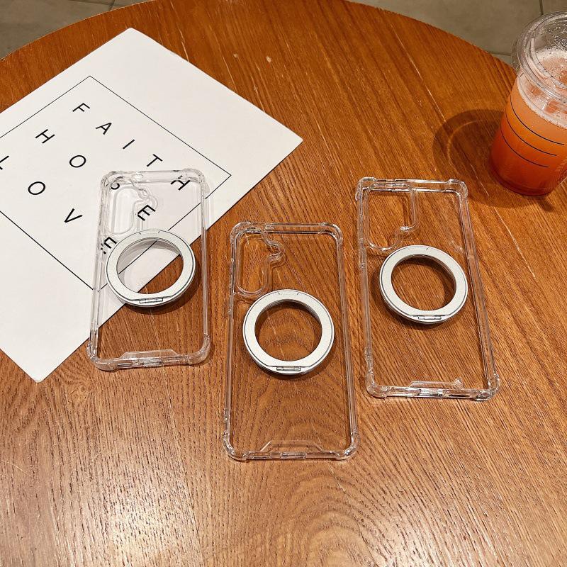 Compatible Samsung Transparent Phone Case with Rotating Bracket, MagSafe, and Four-Corner Drop Protection for A57, A35, and A54.