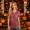 Women's V-Neck Short Sleeve Scrub Top with Pockets Gradient Tie Print Caregiver Work Uniform