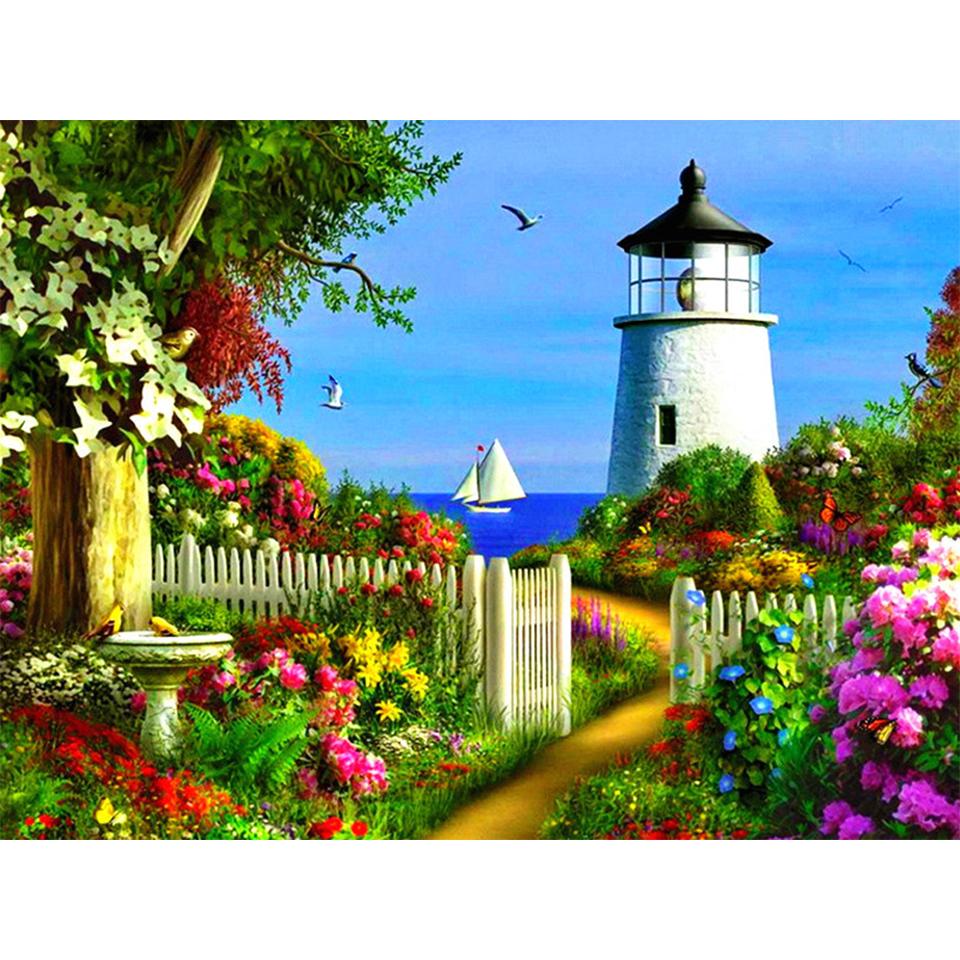 5D DIY Diamond Painting Landscape Castle Full Round Rhinestone Embroidery Cross Stitch Kit Mosaic Picture Home Decoration Gift