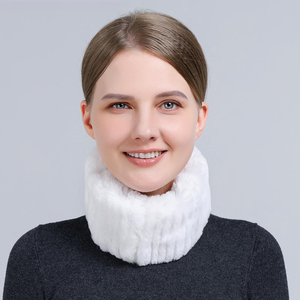 

WGLUVF Women Real Fur Handmade Stretch Fur Scarf Knit Genuine Rex Rabbit Fur Headbands Girls Natural Fur Scarves Winter A білий
