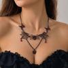 Gothic Punk Double Layer Black Spider Web Necklace For Women Red Crystal Waterdrop Spider Pendant Choker Party Statement Jewelry