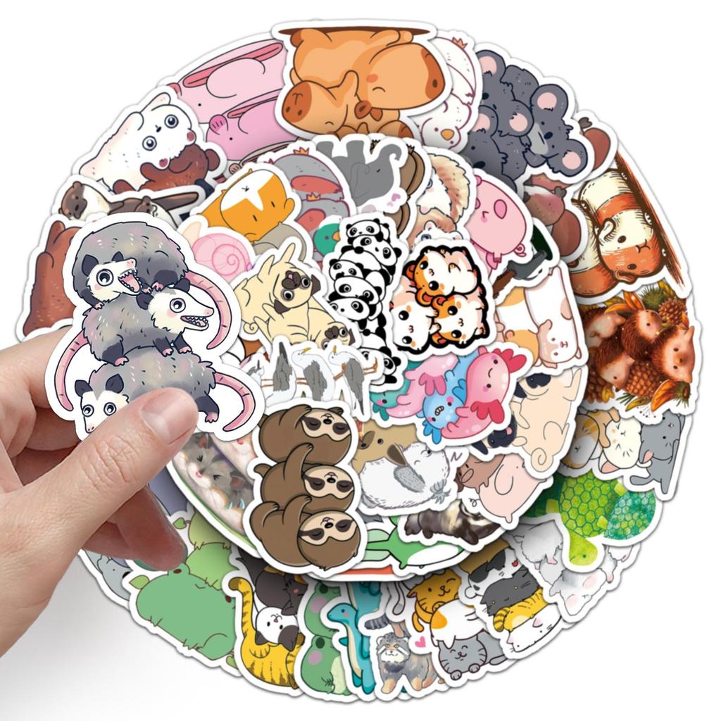 50 Stackable Animal Doodle Stickers – Cute Cartoon Animals for Journals, Water Bottles, and Phone Cases