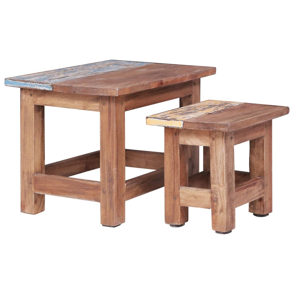Set of 2 Side Tables Solid Mahogany Wood