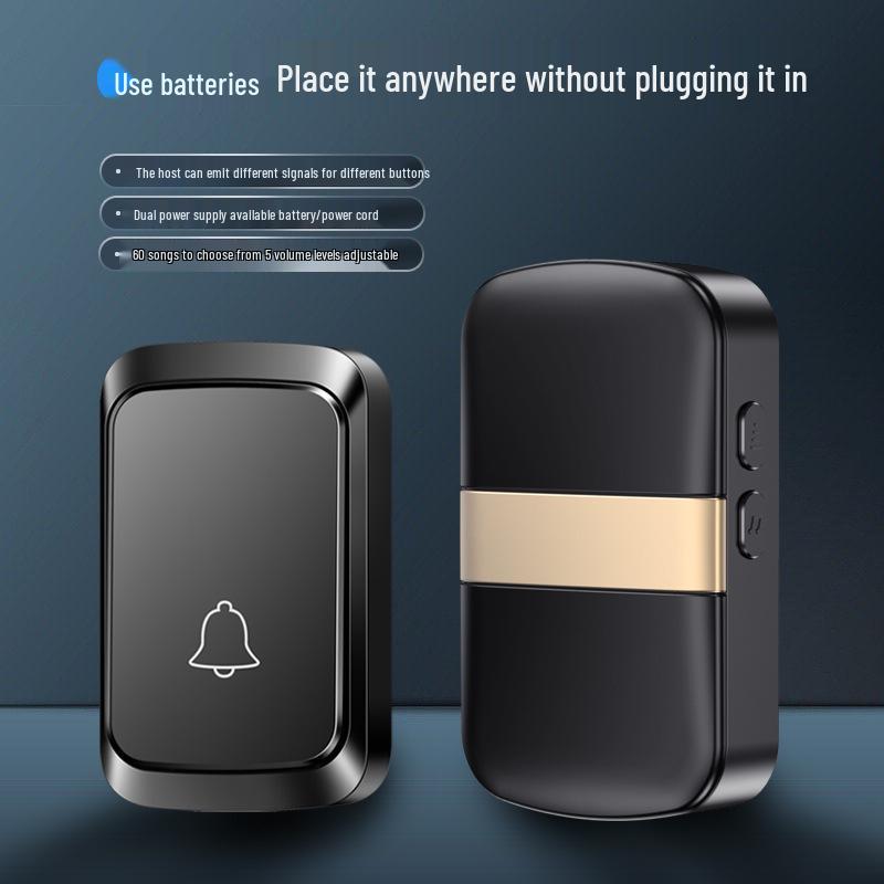 Battery-Powered Wireless Doorbell with DC Remote & Simple Call Button for Elderly, Dual Power