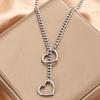 Womens Heart O-Ring Slip Chain Necklace Punk Rock Stainless Steel Cuban Long Necklace Jewelry Adjustable Lariat Y-Necklace