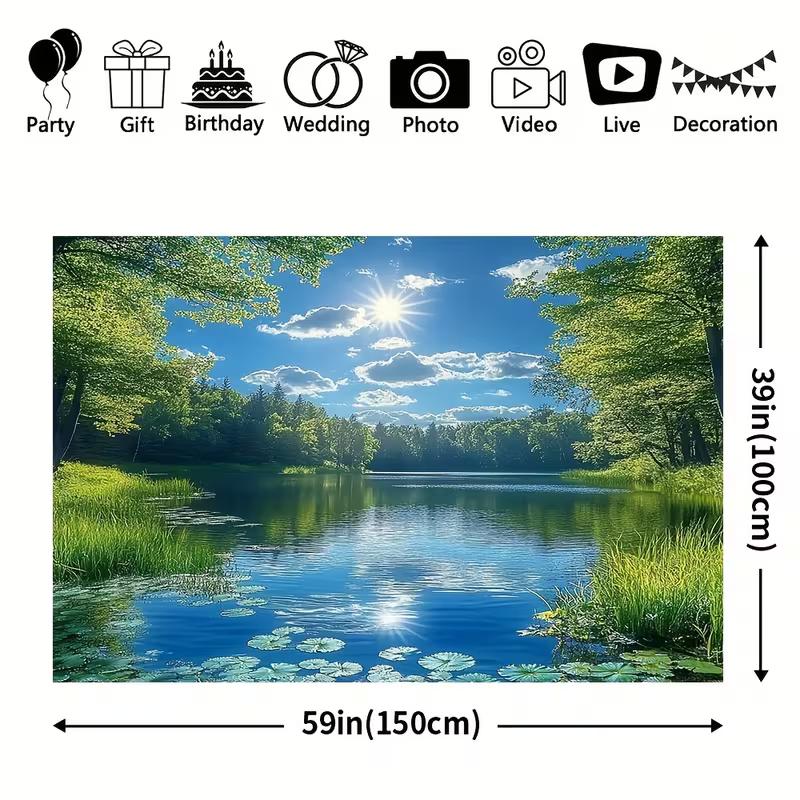 Tapisserie de Lac d'Été Serein, Lac Forestier Ensoleillé avec Nénuphars et Reflets Clairs, Art Mural Apaisant sur la Nature