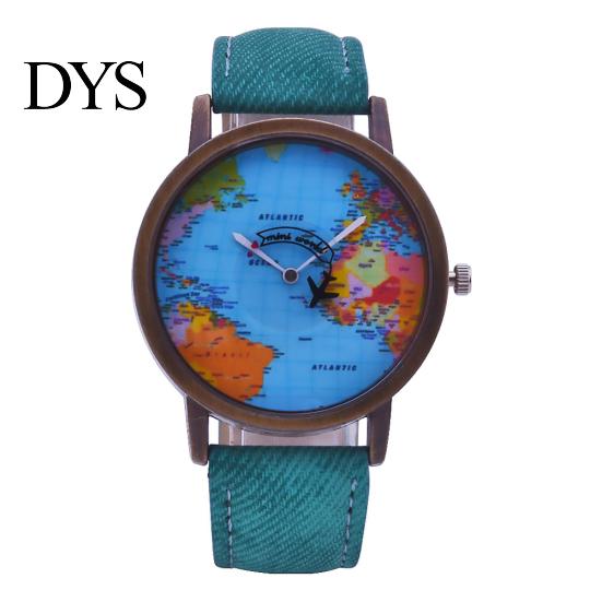 Creative World Map Plane Ceas de mână unisex Pointer Quartz No Numbers Party