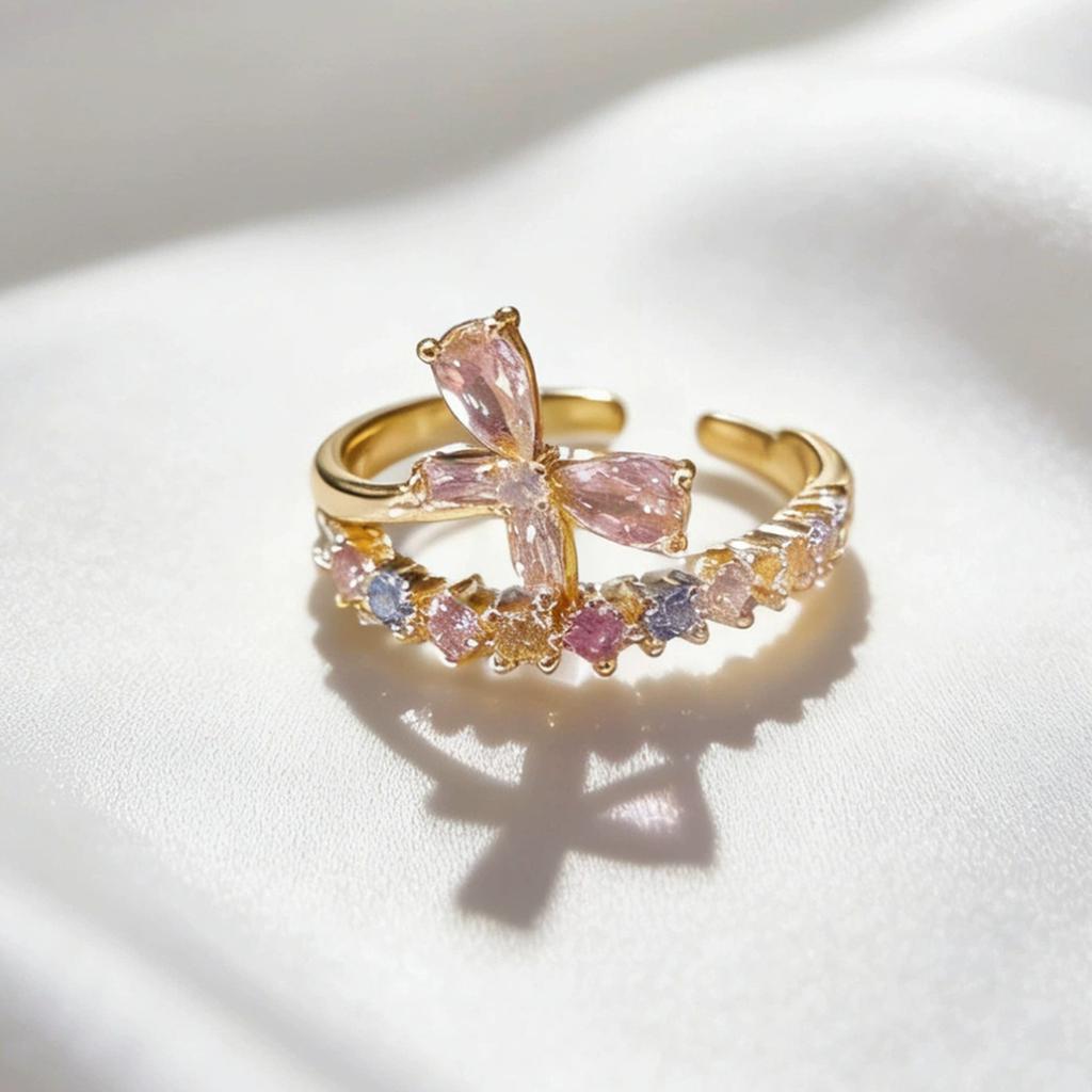 New Fashion Crystal Zircon Rings Sweet Flower Leaf Butterfly Adjustable Open Rings Female Wedding Engagement Jewelry Gift
