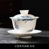 Hover Sancai Gaiwan Teacup Single Large Hand-Painted White Porcelain Tea Set Ceramic Anti-Scalding Tea Bowl
