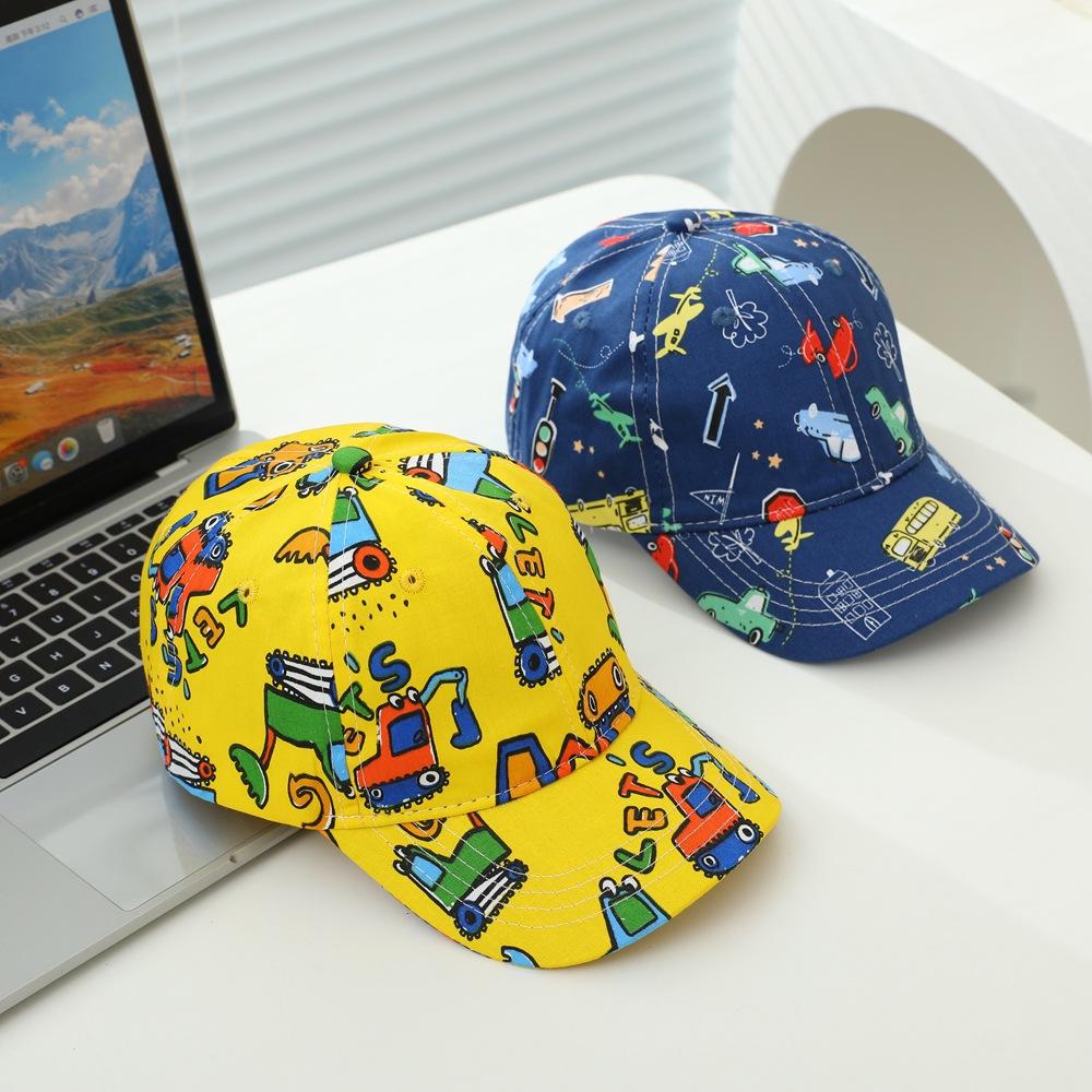 Sportmützen Baumwolle 2026 Sommer Baby Jungen Baseball Schule Cartoon Bagger Kinder Outdoor Kinderkappen für 2-8 Jahre Verstellbar
