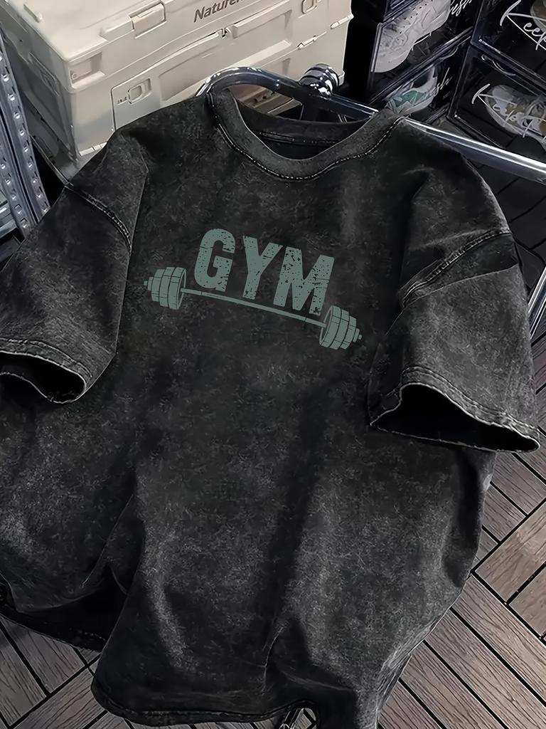 Vintage Acid Wash Gym Barbell Graphic TShirt Oversized Workout Casual Cotton Tops for Men Women Oversized T Shirt Yk Top