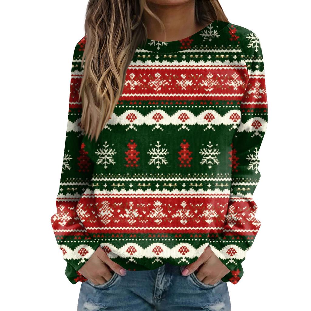 Women's Fashion Casual Long Sleeve Christmas Printed Neck Sweatshirt Top