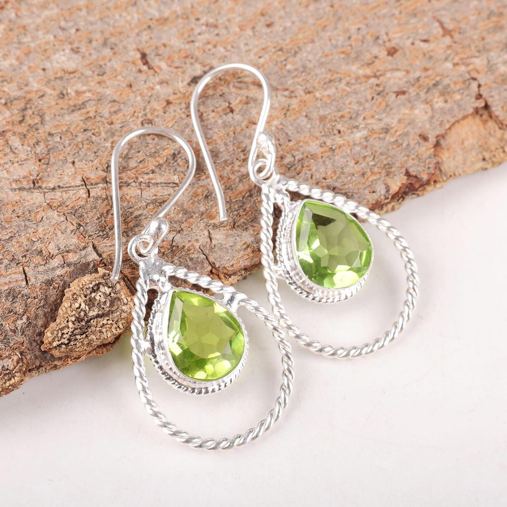 Peridot Earrings Gemstone Jewelry, 925 Solid Sterling Silver Earrings, Handmade Jewelry Birthstone Earrings, Gift For Her