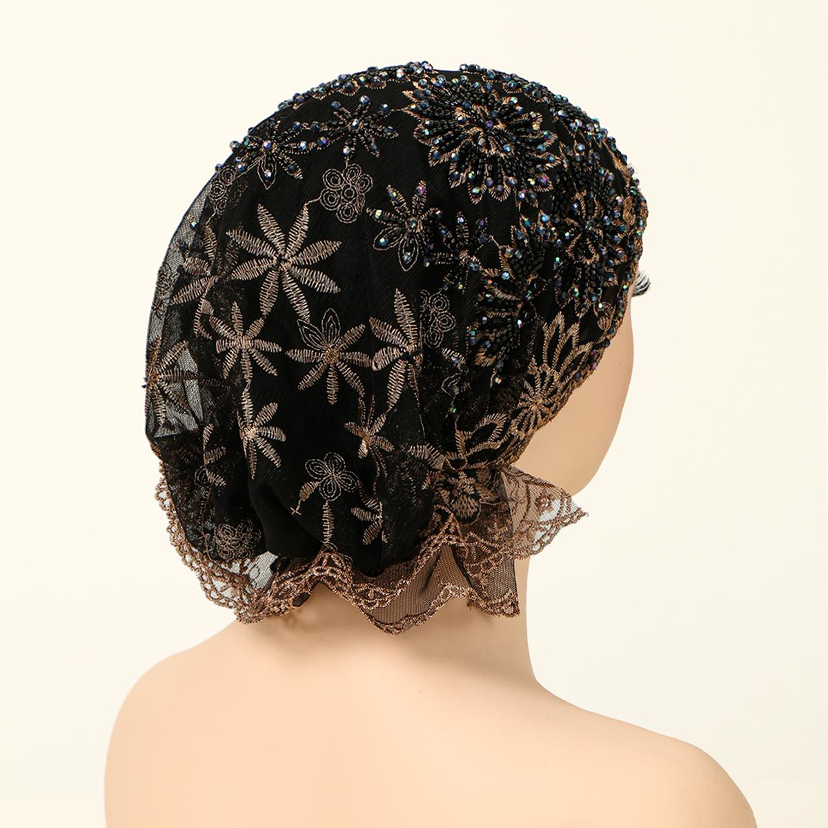 Цветочная вышивка Хиджаб Мусульманские Подшлемники Шляпы Женские Кружевные Подшлемники Дышащая Пряжа Тюрбан Премиум Роскошная Повязка на голову Бандана