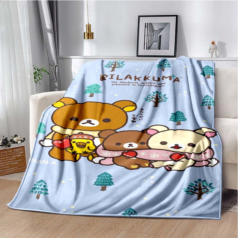 Cute Cartoon Rilakkuma Anime Throws Blanket Kids Super Soft Blankt for Sofa Travel Couch Picnic Flannel Blanket Birthday Gift