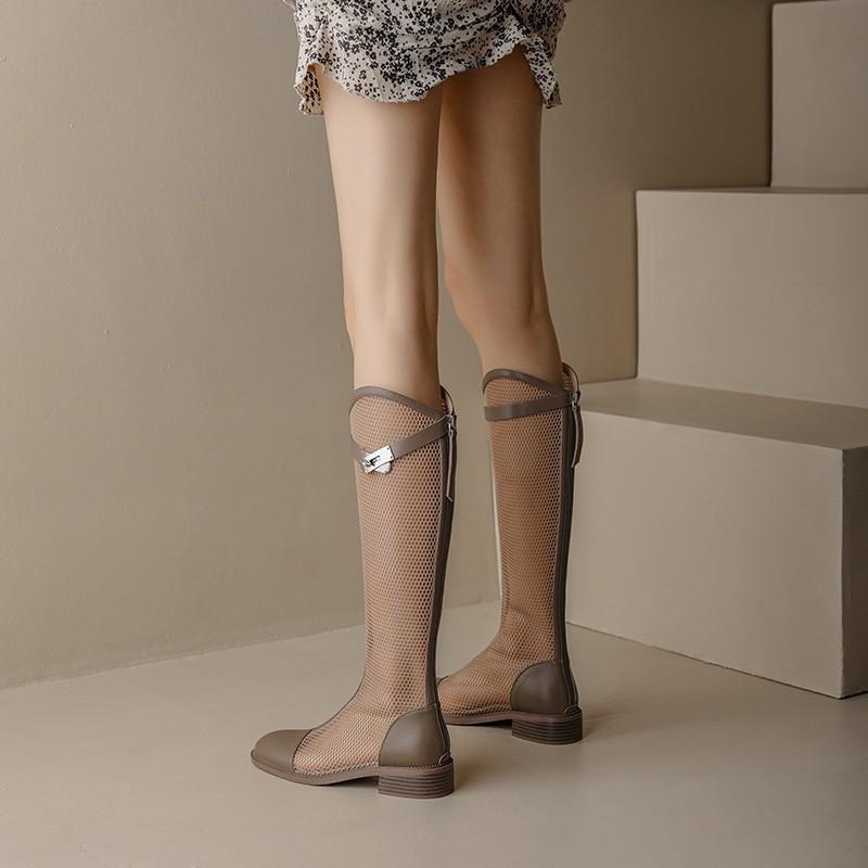 2025 Außenhandel neue Damenschuhe Sommer dünne Stiefel hohle Stiefel Mesh hohe coole Stiefel Damen atmungsaktive Netzstiefel