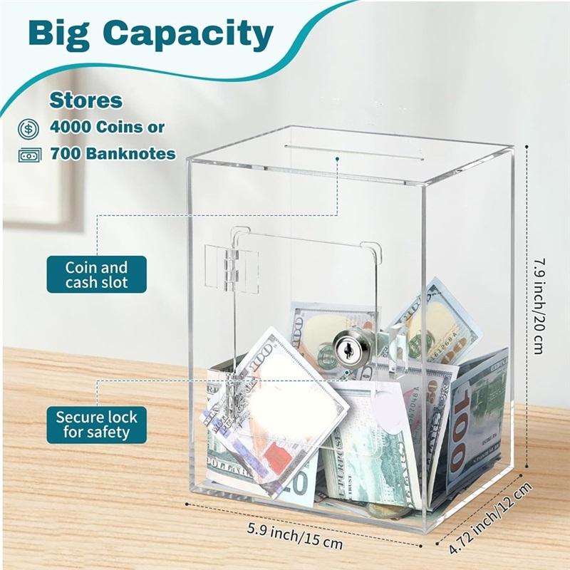 A84X-Clear Acrylic Piggy Bank With Lock Key, Reusable Money Saving Box For Adults Kids For Birthday