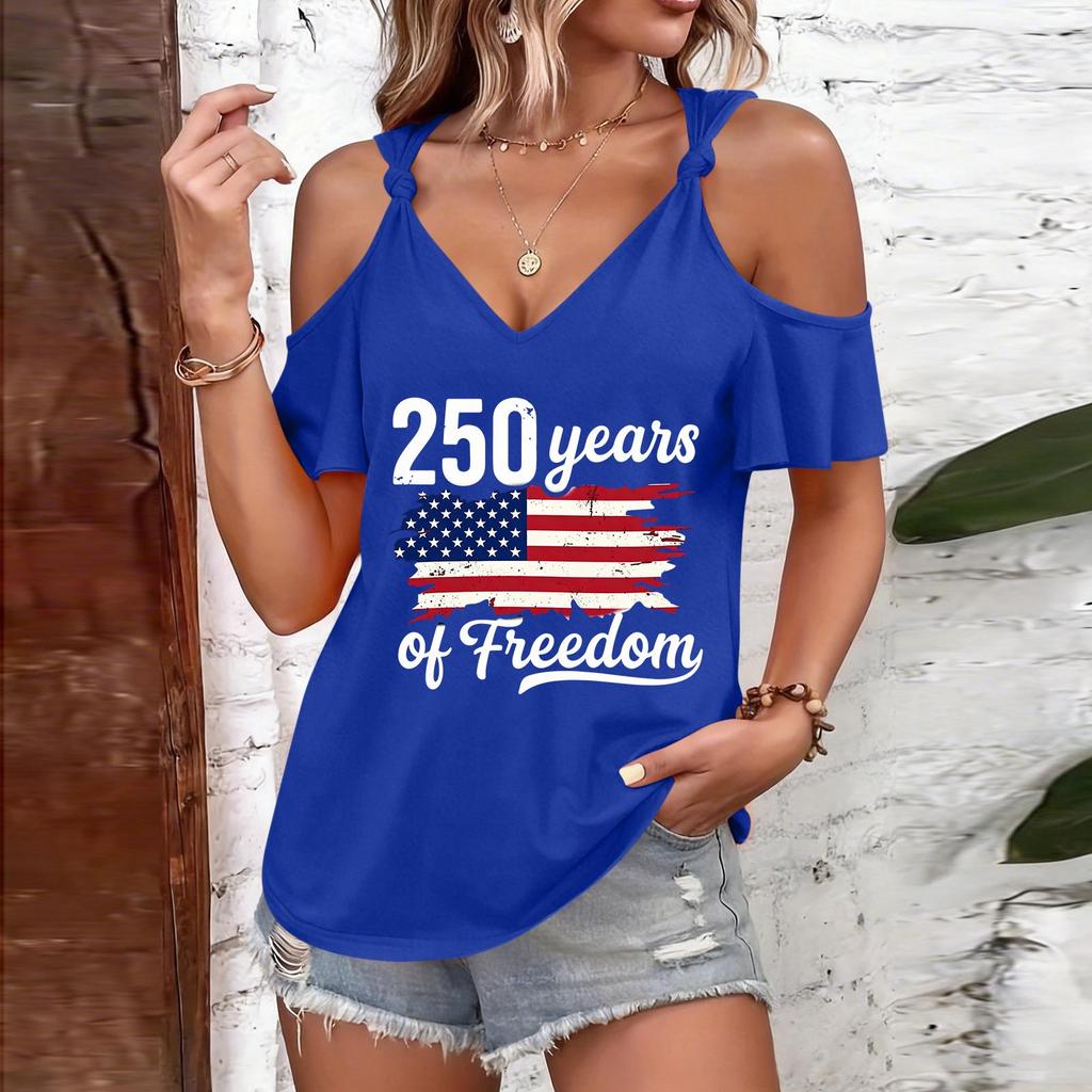 Blouses Manches Courtes pour Femmes Épaules Dénudées Col en V Chemises Manches Courtes pour Femmes avec Graphique Imprimé Hauts Manches Courtes pour Femmes Coupe Décontractée