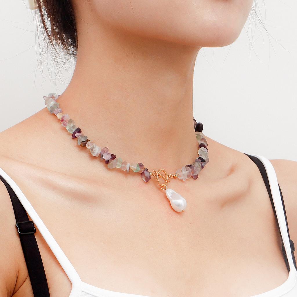 Europe, America, Large Special-shaped Pearl OT Buckle Necklace Women, Beach Simple Fashion Color Turquoise Necklace