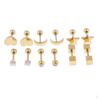 12 Pack Women's Antirust Steel Ball Back Earrings Star Heart Studs