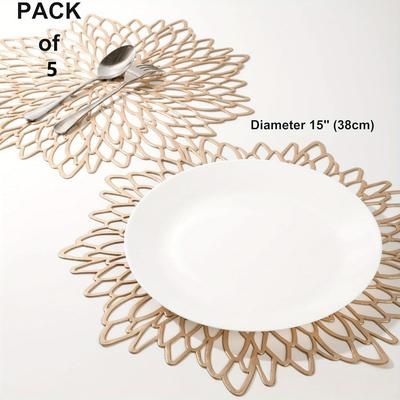 5 stuks Placemats - Elegant Geperst Rond Blad Design, Duurzaam & Decoratief voor Kerstmis, Tafeldecor | Elegante Tafeldekking