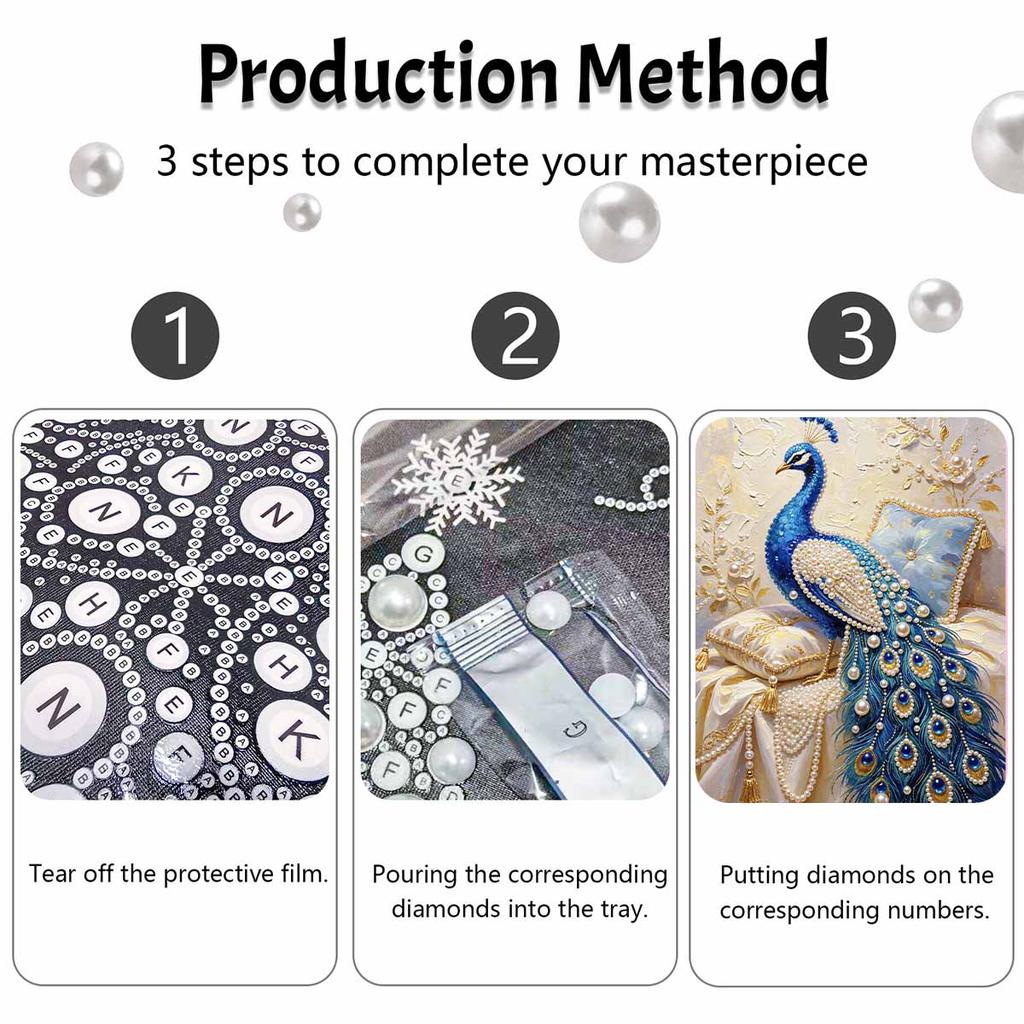 Frameless DIY Pearl Bead Painting Kit Elegant Peacock Pattern Creative Relaxing Craft Canvas Home Decor Gift for Adults