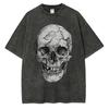 Zwaar Puur Katoen Gewassen T-shirt Grote Schedel Bedrukte Grafische T-shirts Verlaagde Schouder Vintage Oversized T-shirt