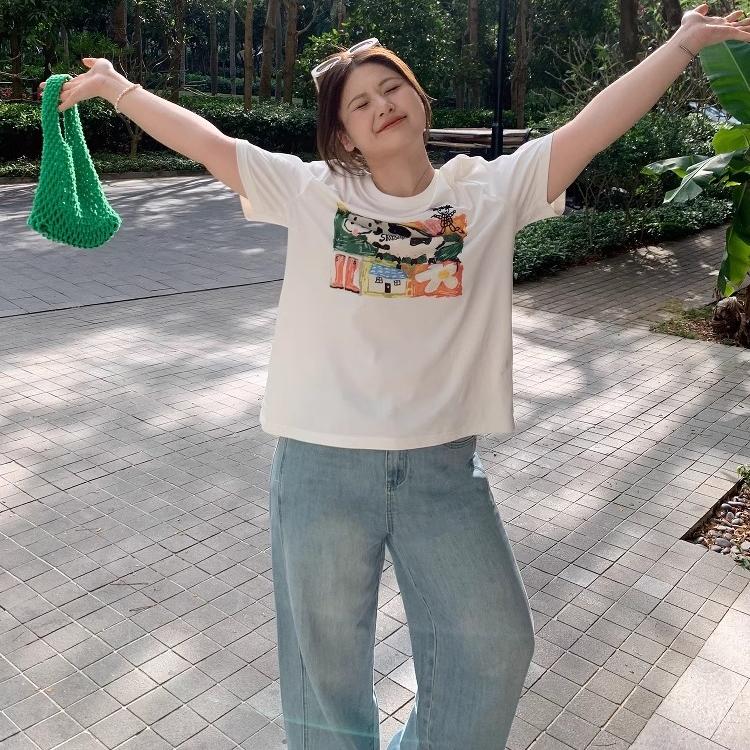 Harajuku Funny Cartoon Short Sleeve T-shirts Women Summer Pure Cotton Casual Oversized T Shirt Women's Streetwear White Y2k Tops