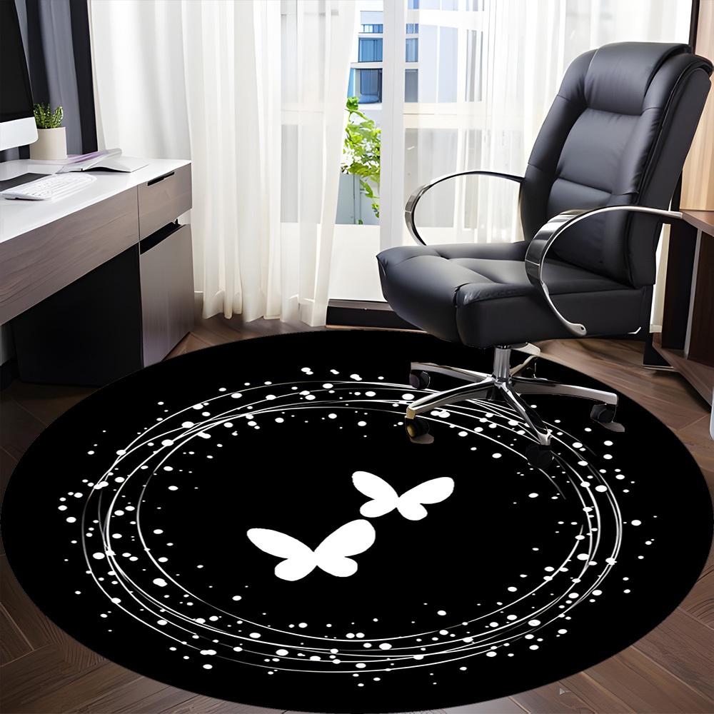 1PC Butterfly Swirl Office Round Area Rug, Mat Suitable ForOffice, Under Office Chairs Bedroom Living Room Home Decor, Room Deco