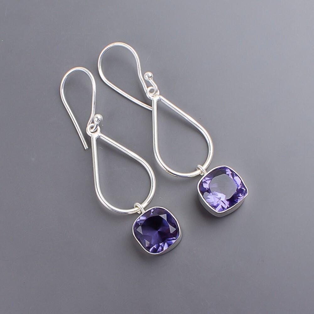 Iolite Gemstone 925 Sterling Silver Handmade Jewelry Fashionable Earrings 1.90" EE-7-6