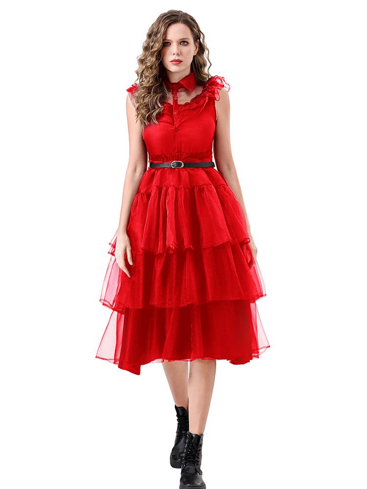 Adult Women's Wednesday Addams Cosplay Prom Dress - Black Halloween Costume