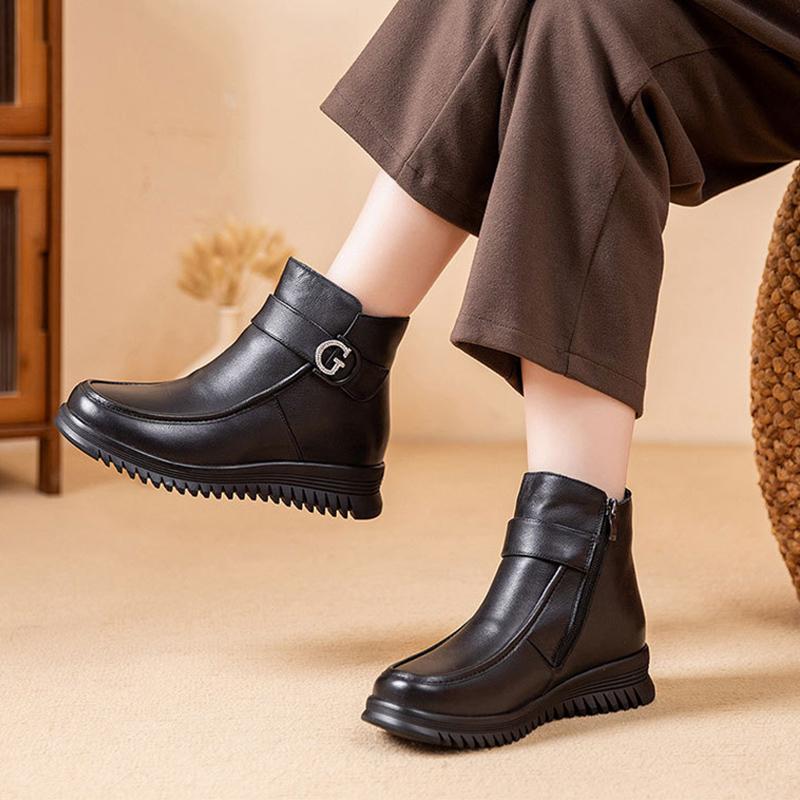 2025 Winter Genuine Leather Shoes Women Snow Boots Warm Plush Cold Winter Soft Fashion Brand Ladies Ankle Boots Plus Size 41 Black