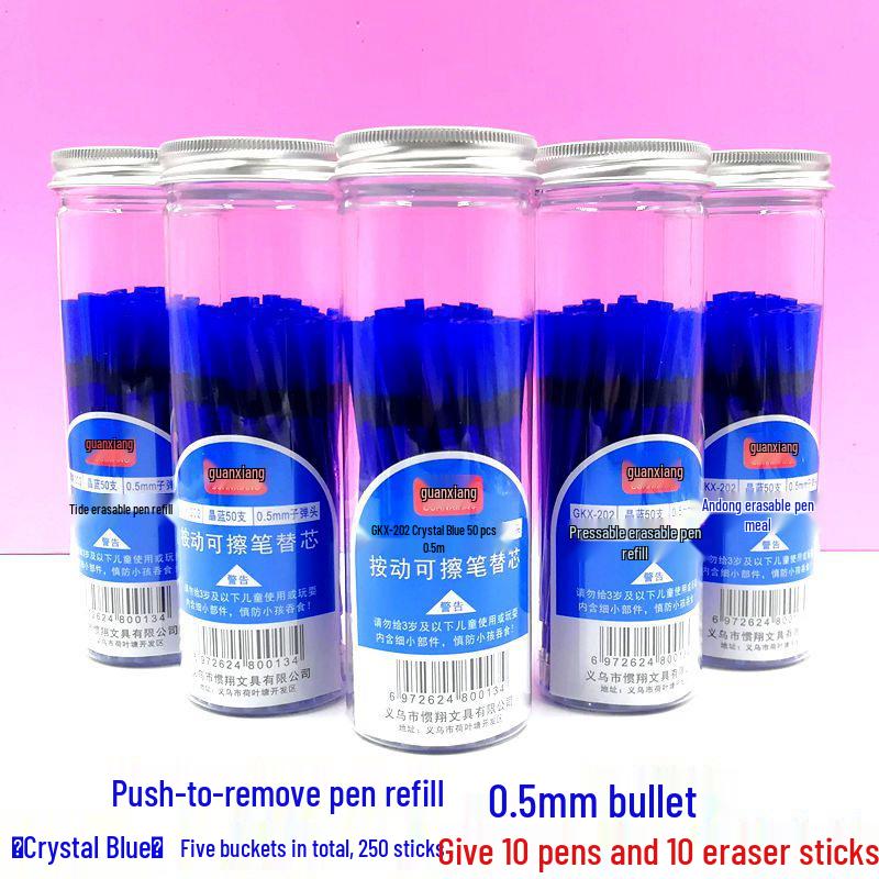 Press To Advance Friction Erasable Gel Pen Refill, 0.5mm Bullet Tip, Crystal Blue Black