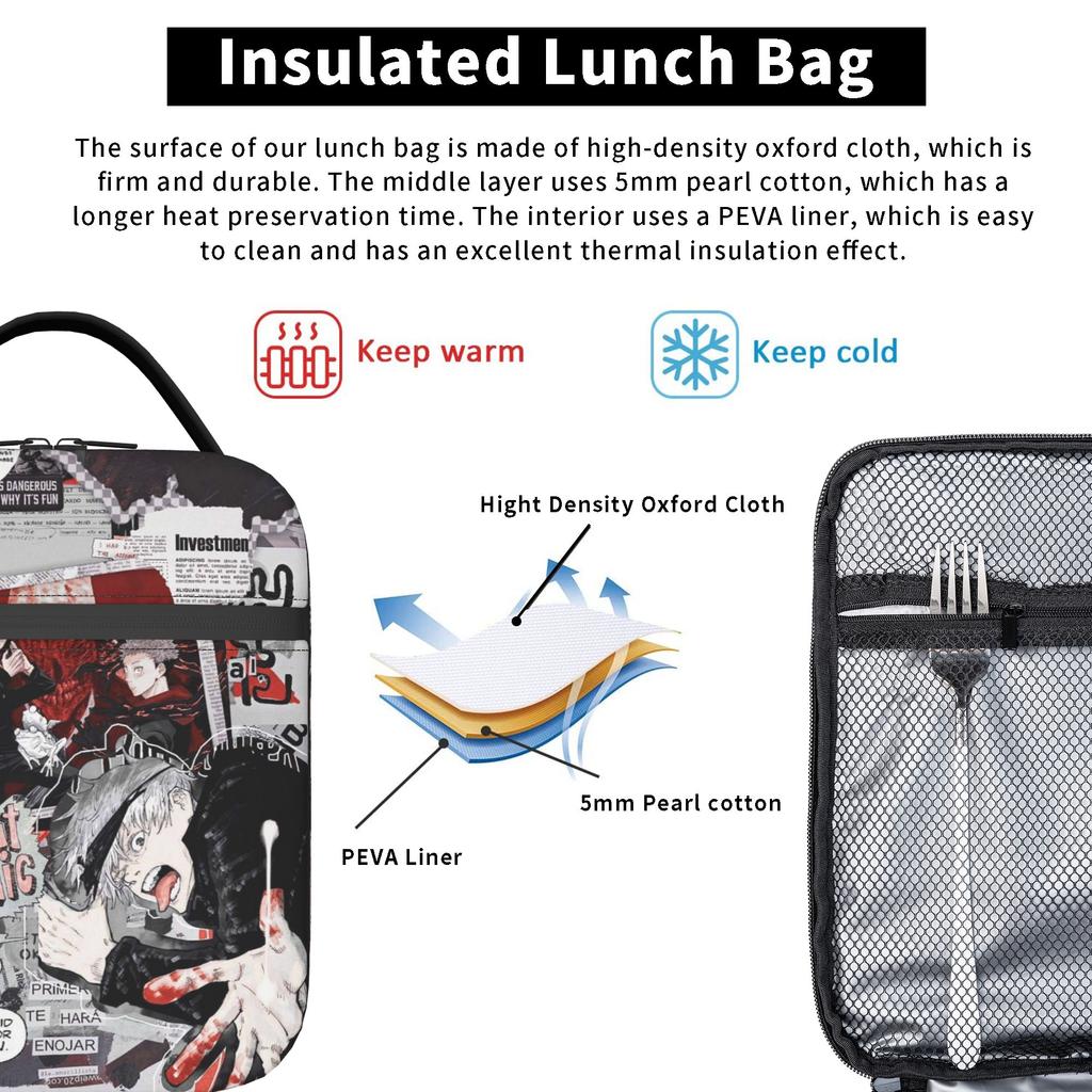 Itadori Yuuji Insulated Lunch Bags Cooler Bag Reusable,Meal Container Jujutsus Kaisens Portable Tote Lunch Box Bento Pouch
