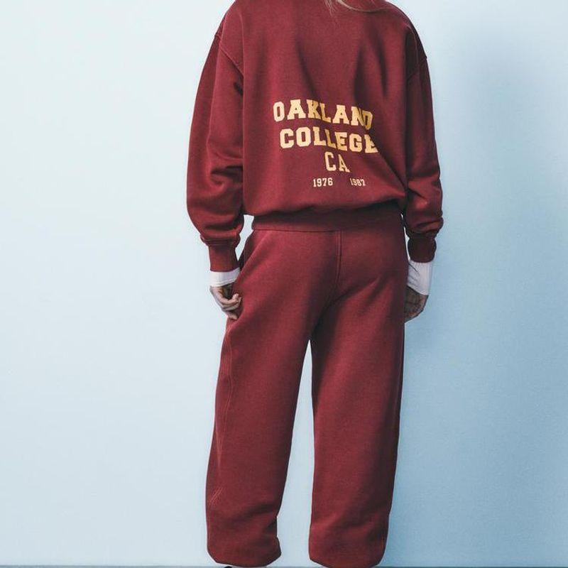 Fall and Winter Washing Effect Preppy Style Alphabet Plus Velvet Sweatshirt 3253837 Drawstring Jogger Pants 3253838