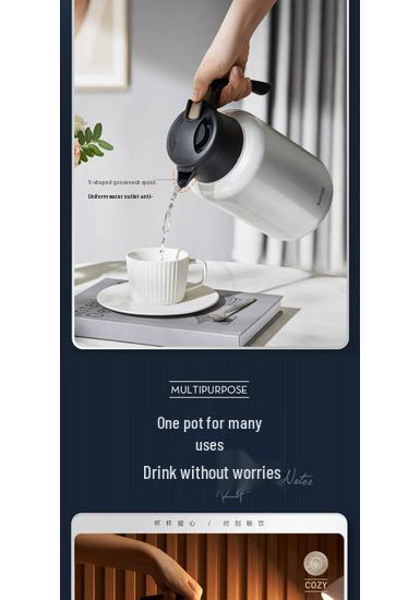 Supor Insulated Kettle: Home Use, Long-lasting Heat, Tea Separation, Double-Layer Chamber, Stewing & Brewing Functions.