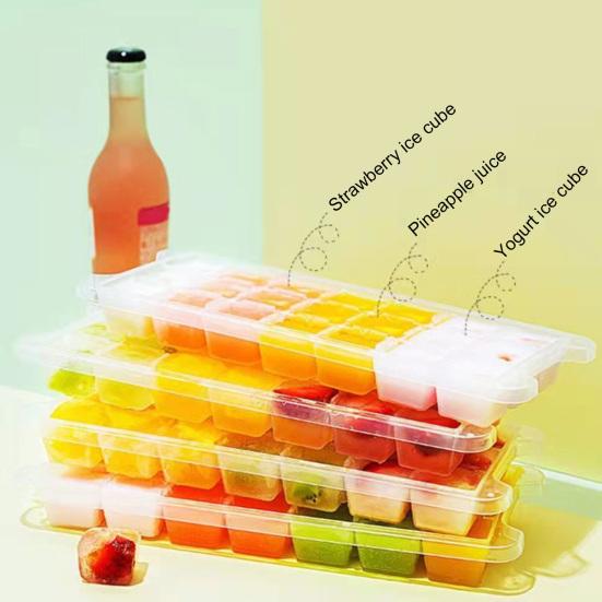 Tácek na kostky ledu s víkem, naběračka, 32 dutin, otočné uvolnění, stohovatelná forma na kostky ledu, výrobník kostek ledu na koktejly, sodu, kávu, kuchyňské pomůcky