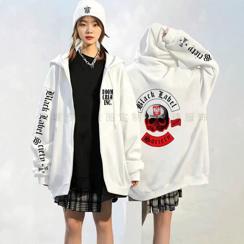 Sweat à capuche imprimé crâne Black Label Society Coupe ample Sweatshirt décontracté Garçons adolescents