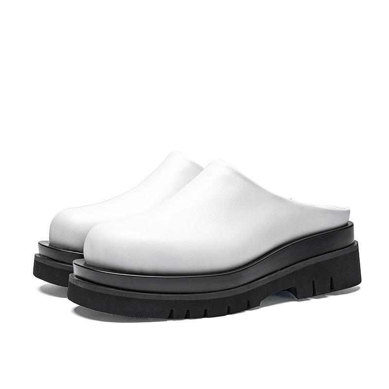 

Чоловічі напівшльопанці з натуральної коров ячої шкіри на товстій підошві, вищі на 6 см, із закритим носком, без підборів 41 білий