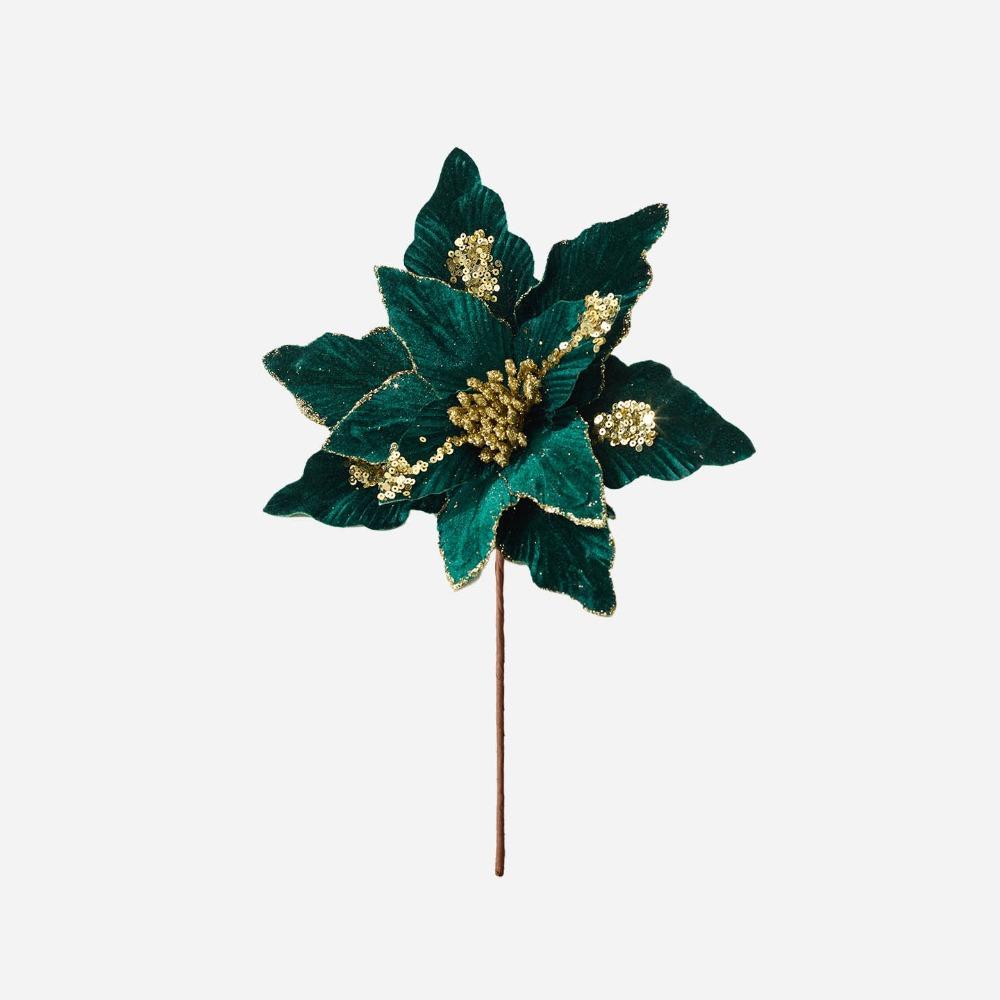 Flannel Fabric Christmas Artificial Flowers Plastic 28cm Xmas Decorative Flowers Glitter DIY Glitter Fake Flower