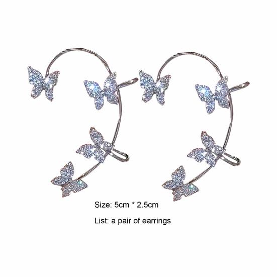 1 Pair Clip Earrings Butterfly Rhinestone Jewelry Temperament Arc Ear Cuffs for Daily Wear