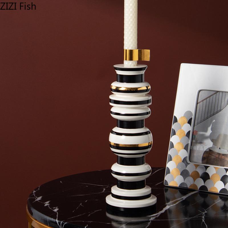 Gold-plated Cylinder Ceramic Candle Holders Desk Decoration Romantic Candlestick Wax Melt Burner Candle Stand Modern Home Decor