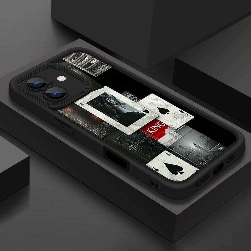 

Мягкий силиконовый чехол с рисунком туза пик для iPhone 16 Pro Max 15 Plus 14 13 Pro 12 11 XS XR 8 7, защита линз, противоударный матовый чехол из ТПУ для телефона iPhone X / XS чёрный